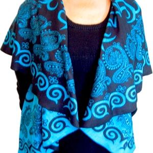 Pashmina Cashmere Wrap Silky SoftTeal Aqua Reversible Ruffled Shawl Poncho Cape